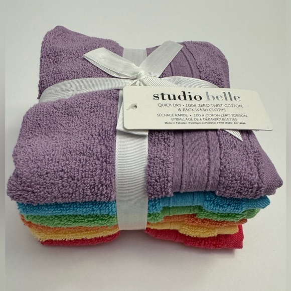 6pc STUDIO BELLE Quick Dry 100% Zero Twist Cotton Washcloth Towels - 13” x 13” - Picture 3 of 4